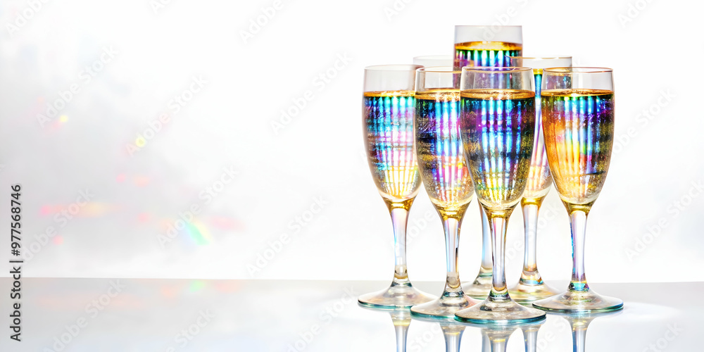 Eye-Catching Flat Holographic Champagne Flute Tower: Medium Shot of Glowing Glasses with Intricate Patterns, Ideal for Modern Business Concepts Eye-Catching Flat Holographic Champagne Flute Tower: Medium Shot of Glowing Glasses with Intricate Patterns, Ideal for Modern Business Concepts