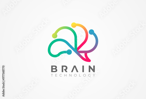 Brain Logo. modern brain logo with colorful line style. flat design logo template. vector illustration