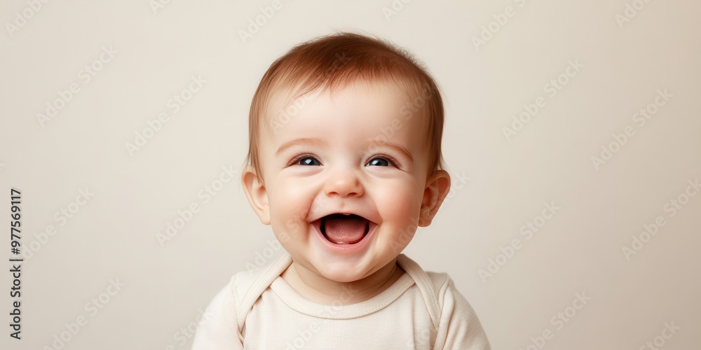 Happy baby with a big smile, enjoying a playful moment in a neutral background, capturing pure innocence and joy. Happy baby with a big smile, enjoying a playful moment in a neutral background, capturing pure innocence and joy.