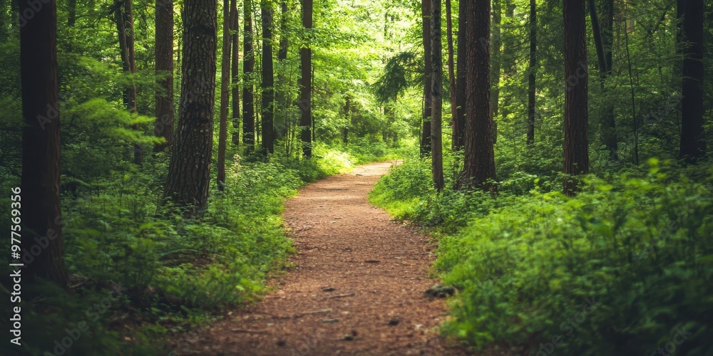 Serene forest path surrounded by lush greenery, inviting explorers to experience the tranquility of nature. Serene forest path surrounded by lush greenery, inviting explorers to experience the tranquility of nature.