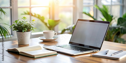 Business Success for 2025: Minimalist Laptop and Planner on Soft Focus Desk - A Clean Image Symbolizing Productivity and Planning for Professionals