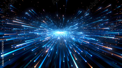 Abstract star burst background with blue laser beams and glowing lights