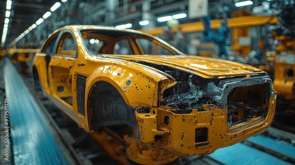 Unpainted Car Body on the Assembly Line Unpainted Car Body on the Assembly Line