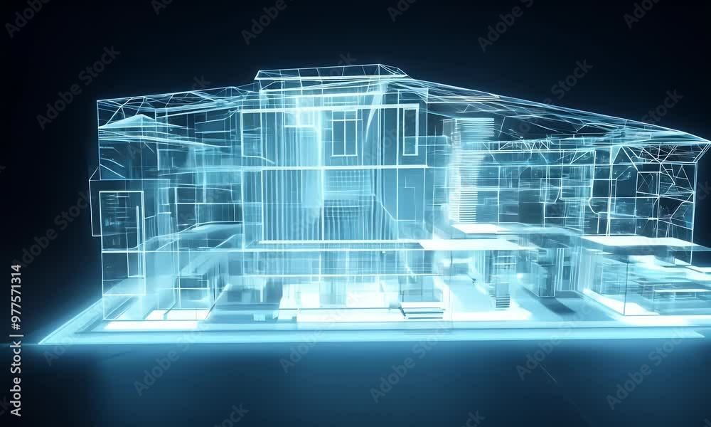 Glowing Blue Architectural Model: A Futuristic Design