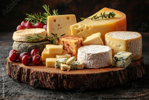 Assortment of cheese on wooden table, closeup. Dairy products. Cheese Selection. Large assortment of international cheese specialities. 