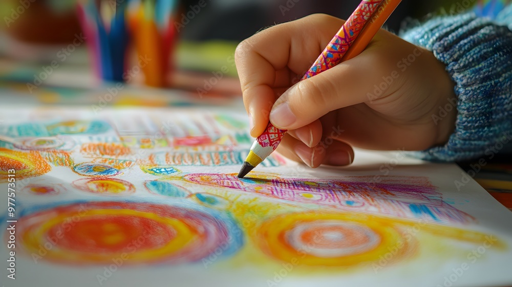Hand Holding a Crayon Drawing on Paper: A child’s hand gripping a crayon, drawing vibrant shapes and patterns on a piece of paper.
Hand Holding a Crayon Drawing on Paper: A child’s hand gripping a crayon, drawing vibrant shapes and patterns on a piece of paper.