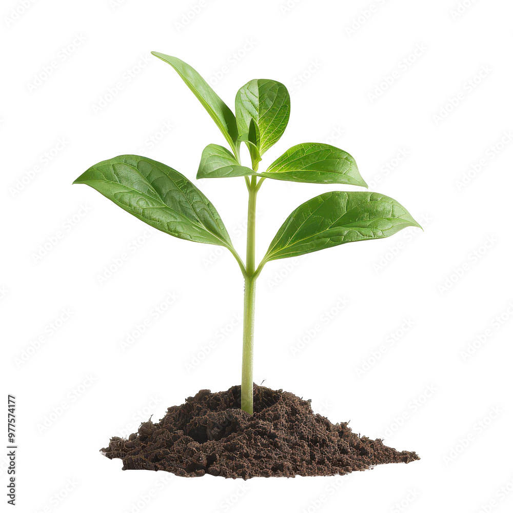 A small green plant is growing in a dirt patch A small green plant is growing in a dirt patch