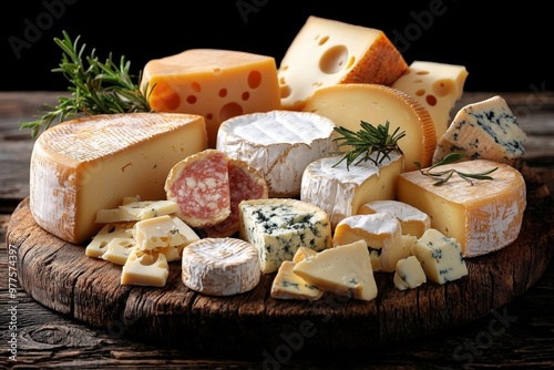 Assortment of cheese on wooden table, closeup. Dairy products. Cheese Selection. Large assortment of international cheese specialities. 