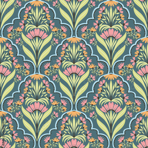 Damask style floral geometrical art tile pattern
