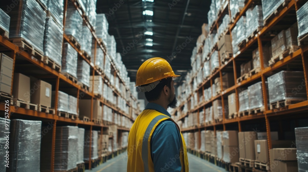 warehouse manager inspecting a large warehouse.