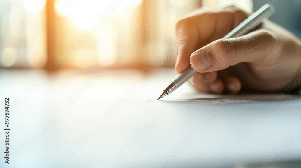 A person writing on paper, capturing the essence of creativity and focus in a bright environment with natural light. A person writing on paper, capturing the essence of creativity and focus in a bright environment with natural light.