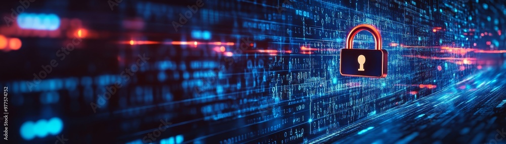 Cyber Security Lock with Binary Code and Data Stream Cyber Security Lock with Binary Code and Data Stream