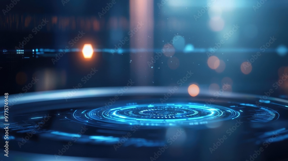 Futuristic technology concept featuring glowing blue patterns and lines on a sleek surface, ideal for digital interface design. Futuristic technology concept featuring glowing blue patterns and lines on a sleek surface, ideal for digital interface design.