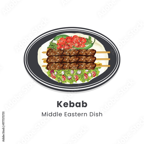 Hand drawn vector illustration of Lula Kebab or Turkish style kebab