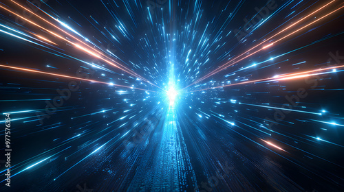 Abstract star burst background with blue laser beams and glowing lights