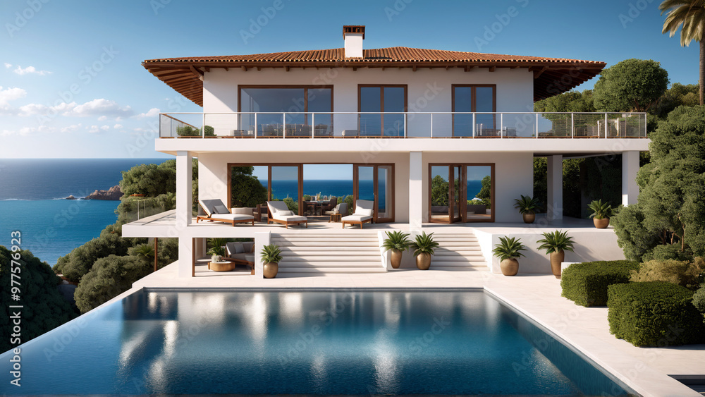 Fototapeta premium luxury hotel in the morning, luxury hotel pool