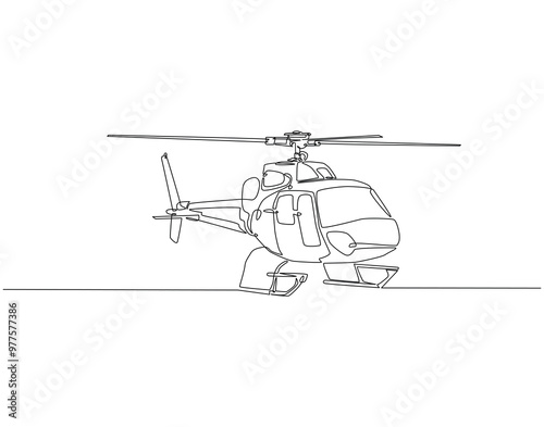 Continuous one line drawing of helicopter. One line drawing illustration helicopter air transportation. International helicopter day concept line art. Editable outline