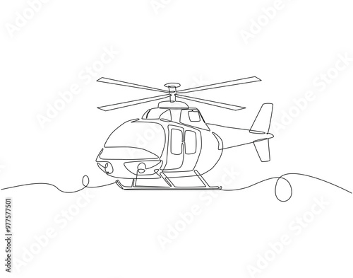 Continuous one line drawing of helicopter. One line drawing illustration helicopter air transportation. International helicopter day concept line art. Editable outline