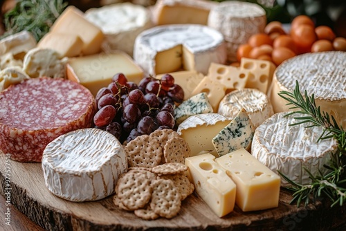 Assortment of cheese on wooden table, closeup. Dairy products. Cheese Selection. Large assortment of international cheese specialities.
 photo