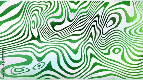 Abstract white green fluid swirl bg. Liquid line surface.