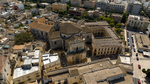 Aerial view of the Basilica of San Giovanni Battista al Rosario in Lecce, Puglia, Italy. It is a church in the historic center of the Apulian city, located near Porta Rudiae. photo