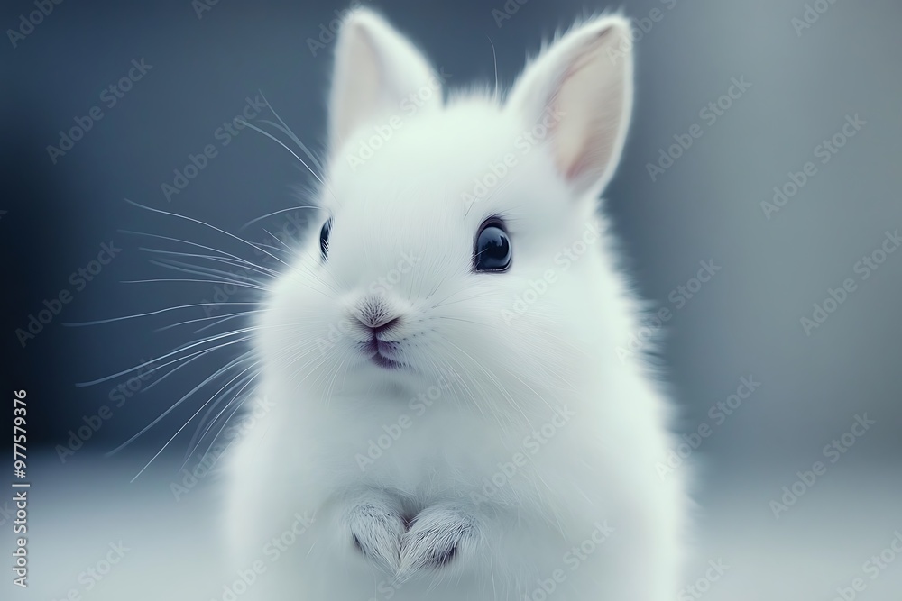 Cute white bunny rabbit with big eyes looking at the camera Cute white bunny rabbit with big eyes looking at the camera