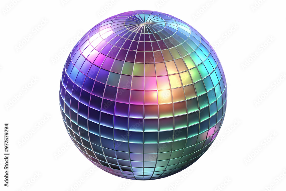 Flat Holographic Disco Ball Close-Up Vector Illustration: Radiant Light Beams & Mesmerizing Reflections on White Background - Perfect for Smart Business Use Flat Holographic Disco Ball Close-Up Vector Illustration: Radiant Light Beams & Mesmerizing Reflections on White Background - Perfect for Smart Business Use