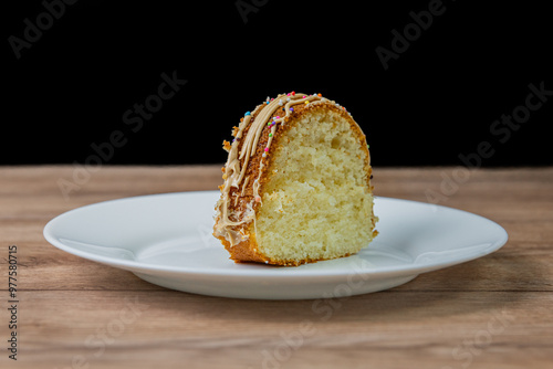 sweet Muscocho cake in plate on table