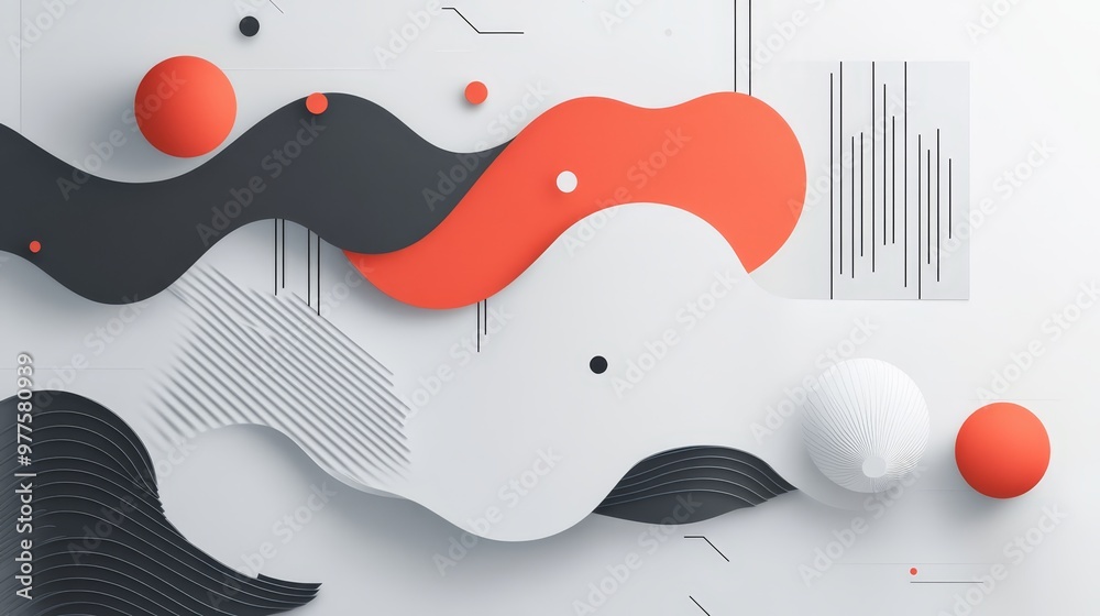 Abstract D Geometric Shapes Background with Lines Waves and Spheres Abstract D Geometric Shapes Background with Lines Waves and Spheres
