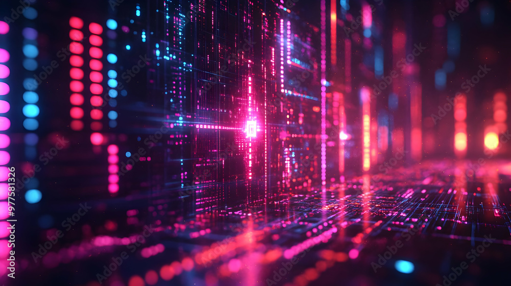 Fototapeta premium 3D Futuristic Tech Calendar 2025: Seamless Background with Digital Motifs and Innovative Design Elements