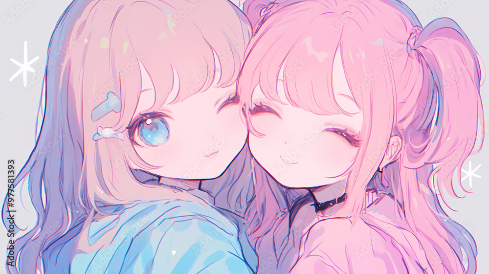 Adorable Chibi Anime Girls in Love – Kawaii Couple Art Adorable Chibi Anime Girls in Love – Kawaii Couple Art