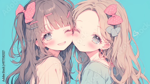 Wallpaper Mural Adorable Chibi Anime Girls in Love – Kawaii Couple Art Torontodigital.ca