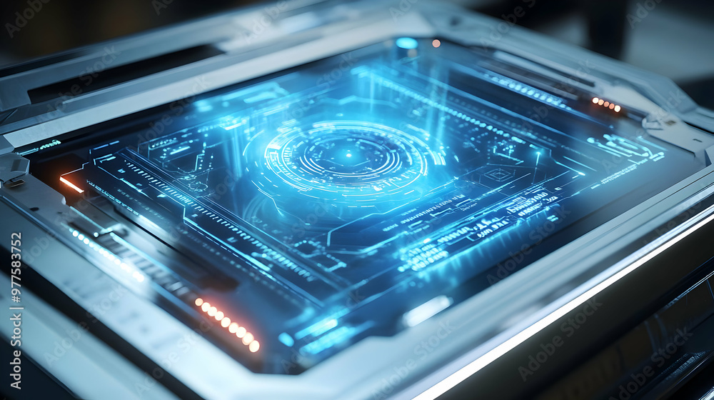 Obraz premium Futuristic 3D Holographic HIV Testing Kiosk: Macro Shot of Non-Invasive Technology Interface on Isolated White Background