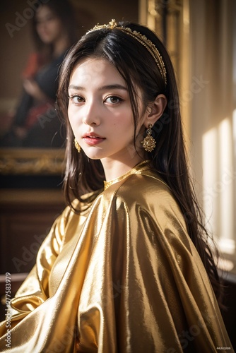 woman, beauty, fashion, model, gold dress