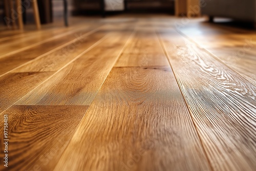 Wallpaper Mural A polished wooden floor, exhibiting the grain and shine from natural light in a homely environment. Torontodigital.ca