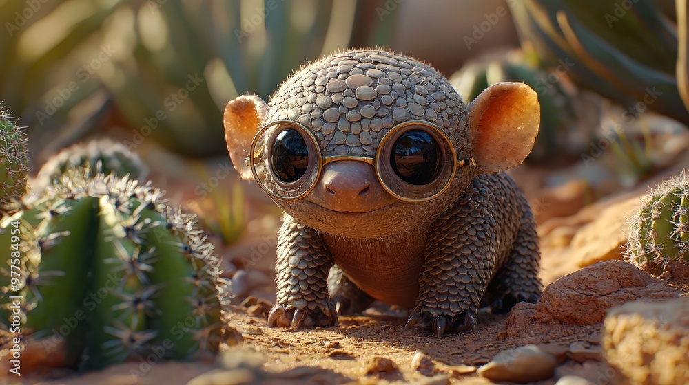 Baby armadillo with small round glasses Baby armadillo with small round glasses