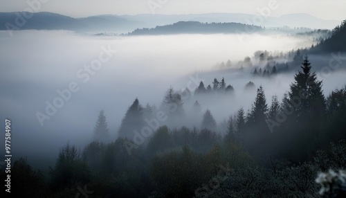 Misty forest on a cloudy day