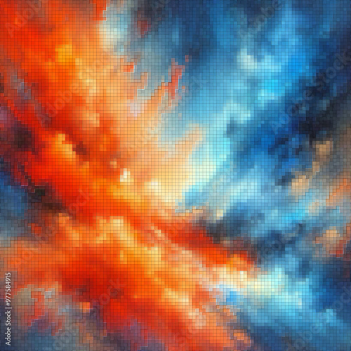 Abstract Orange and Blue pastle Textured Painting Background