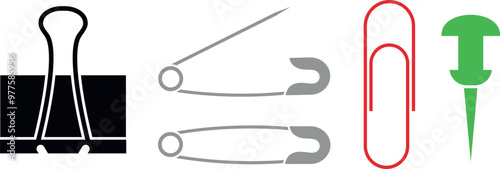 Open and closed pin. Isolated pin on white background. Safety pin