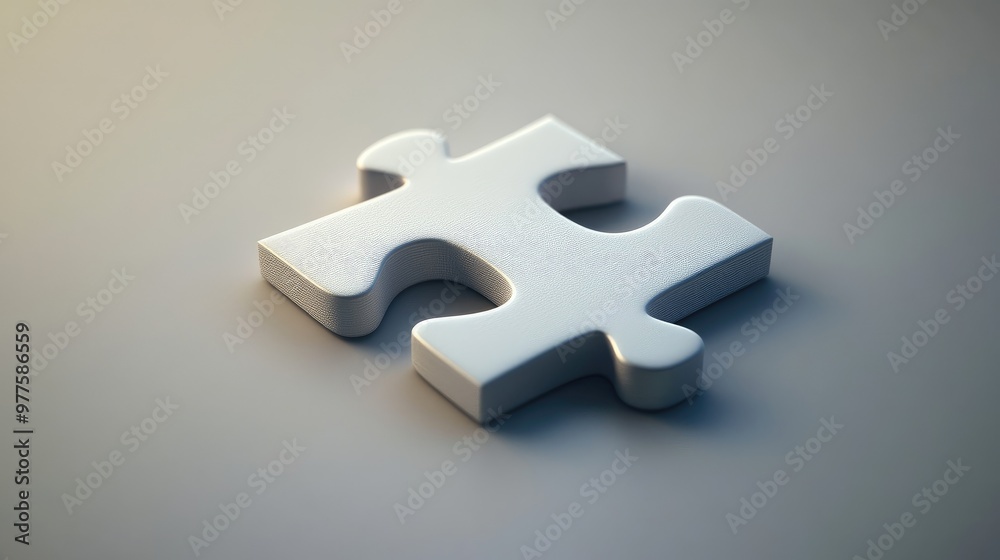 Fototapeta premium A broken puzzle piece icon symbol for depression, placed on a simple white background with subtle shadows. Focus on the puzzle piece. No people.