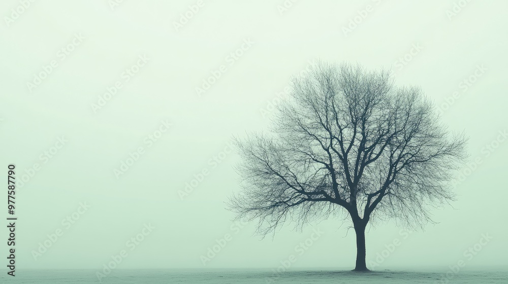 A lonely tree silhouette symbolizing depression, set on a solid light green background with soft lighting. Focus on the tree. No people. A lonely tree silhouette symbolizing depression, set on a solid light green background with soft lighting. Focus on the tree. No people.