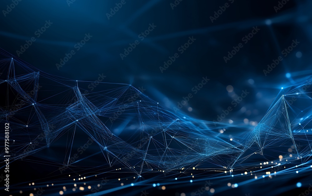 Fototapeta premium Abstract digital background with glowing blue lines and points.