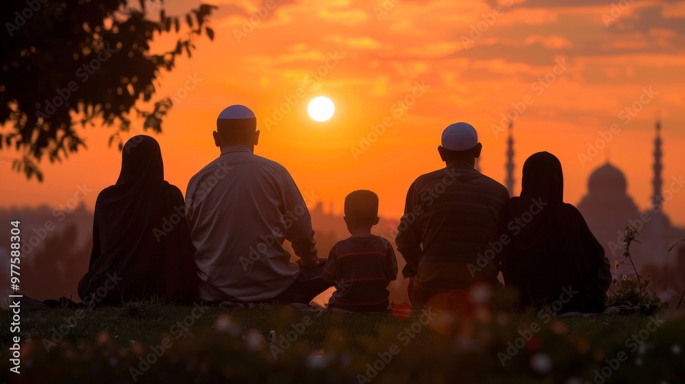 Family watching the sunset together, waiting for the iftar time Family watching the sunset together, waiting for the iftar time