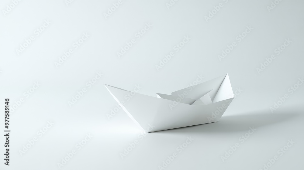 A sinking paper boat icon symbol for depression, set against a light gray background with soft shadows. Focus on the sinking boat. No people. A sinking paper boat icon symbol for depression, set against a light gray background with soft shadows. Focus on the sinking boat. No people.