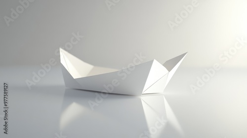 A sinking paper boat icon symbol for depression, set against a light gray background with soft shadows. Focus on the sinking boat. No people.