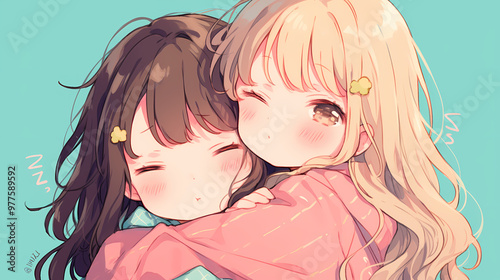 Wallpaper Mural Chibi Anime Cute Girls in Love – Adorable Romance Art Torontodigital.ca