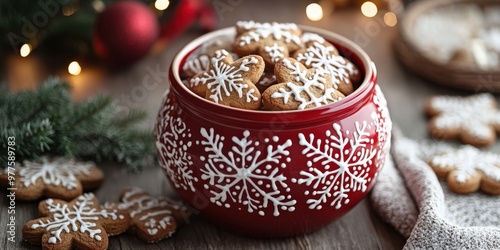 Holiday gingerbread cookies in a festive red and white jar