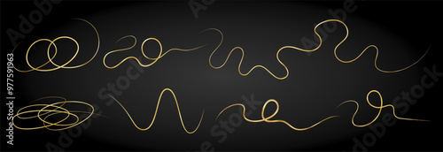 Golden doodle abstract line. Hand drawn curly swishes