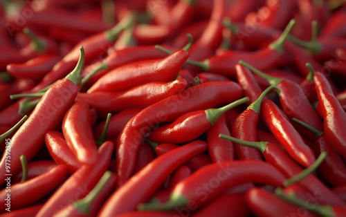A close-up shot of a pile of bright red chili peppers.