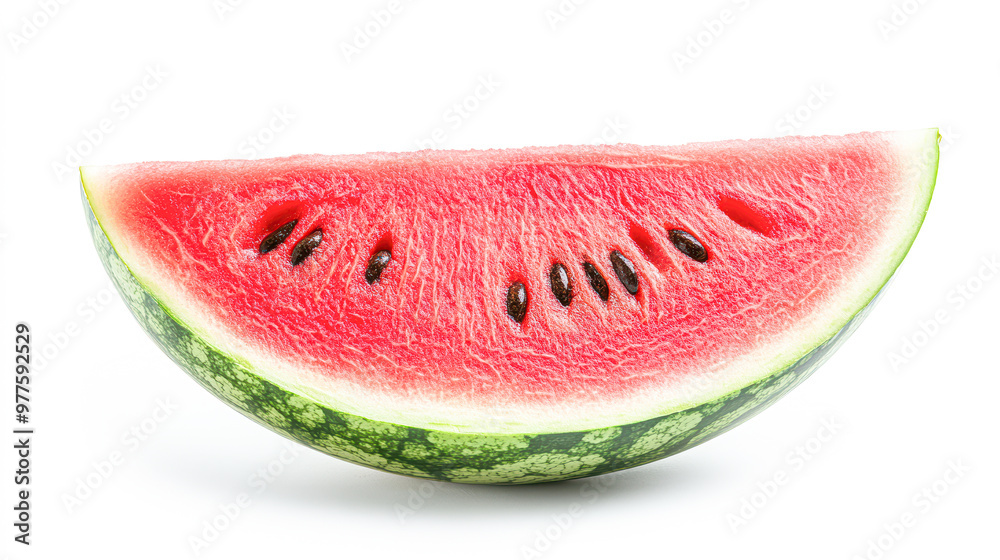 Fresh Watermelon Slice with Vibrant Colors on White Background, a Healthy Fresh Watermelon Slice with Vibrant Colors on White Background, a Healthy